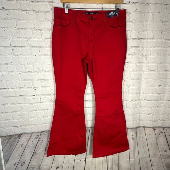 Hollister Jeans Womens 15S Red High rise Vintage Flare Wide Leg Hippie Boho NEW - Picture 1 of 10